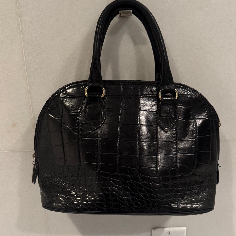 Vintage Black Crocodile-Embossed Lady Handbag